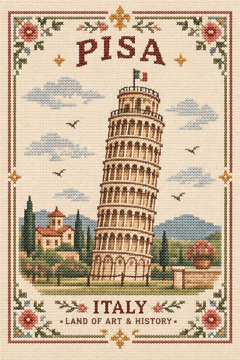 Vintage Cross-Stitch City Landmark Souvenir