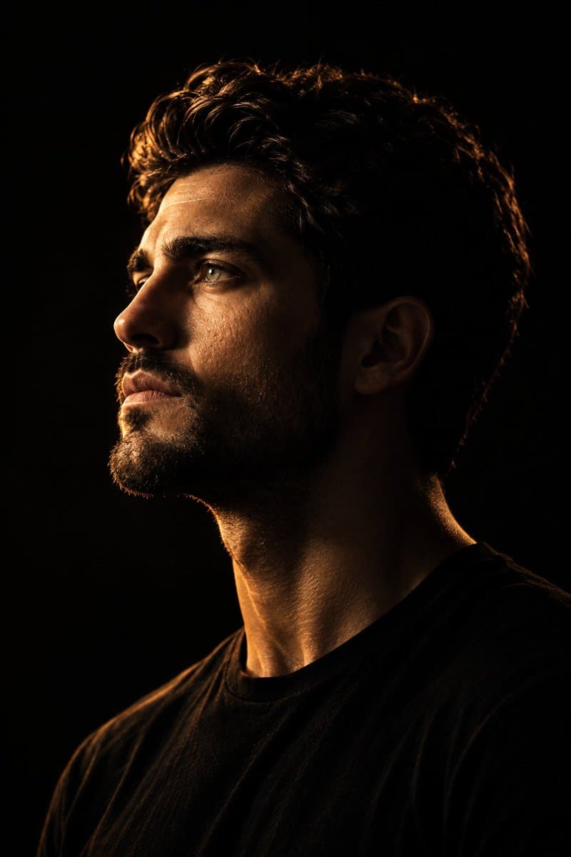 Contemplative Man in Warm Golden Side Light