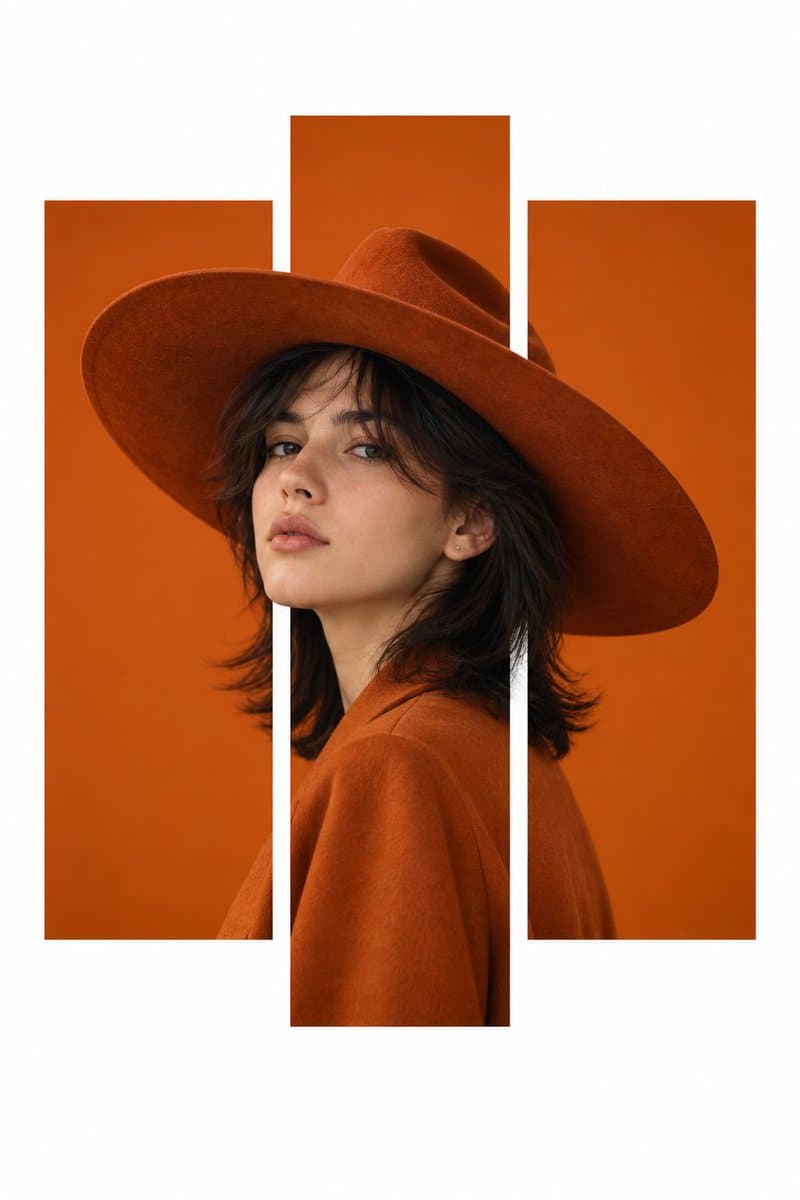 Woman in a Burnt-Orange Hat with Geometric Panels