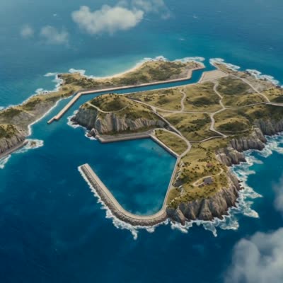 海岛微缩模型港口城市蒙太奇