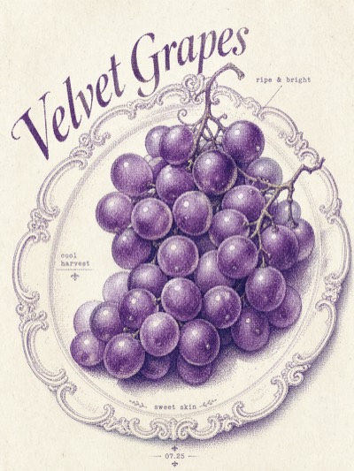 Velvet Grapes｜洛可可点阵葡萄海报